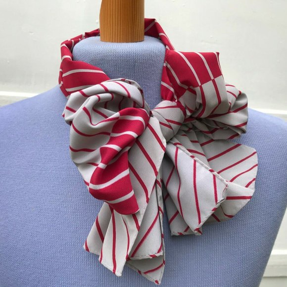 Careta Rectangle Scarf Burgundy Grey Stripe for Neck, Hair or Head Vintage Japan - Picture 1 of 5